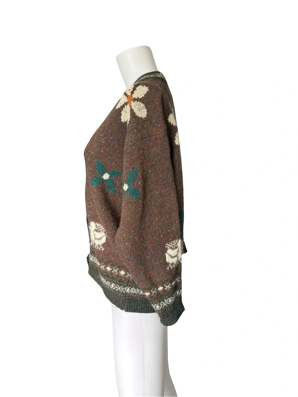 Vintage Fwanloi Wool Cardigan Sweater Brown Floral Knit Womens Size Small - Picture 3 of 9